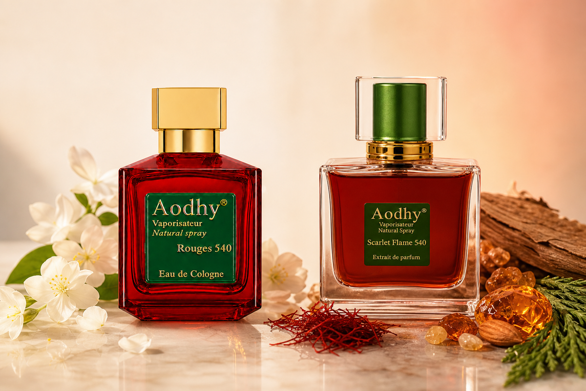 Aodhy Ruby 540 Eau de Cologne and Amber 540 Intense fragrance side by side