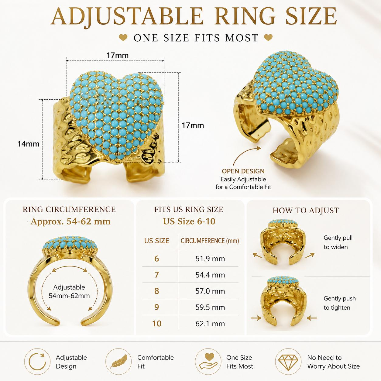 Aodhy Baby Blue Heart Ring – Gold-Plated Adjustable Fashion Ring