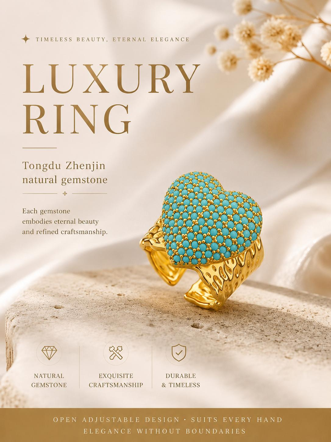 Aodhy Baby Blue Heart Ring – Gold-Plated Adjustable Fashion Ring