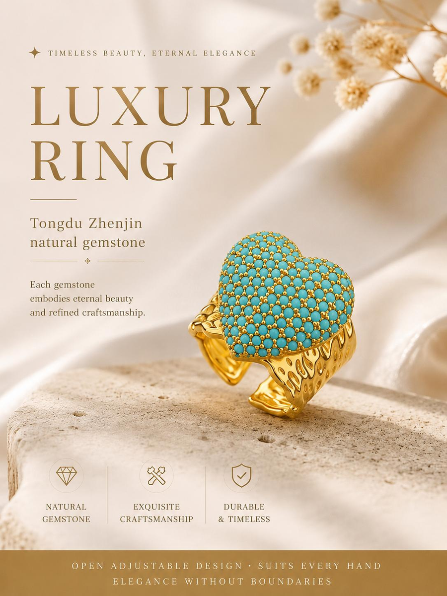 Aodhy Baby Blue Heart Ring – Gold-Plated Adjustable Fashion Ring