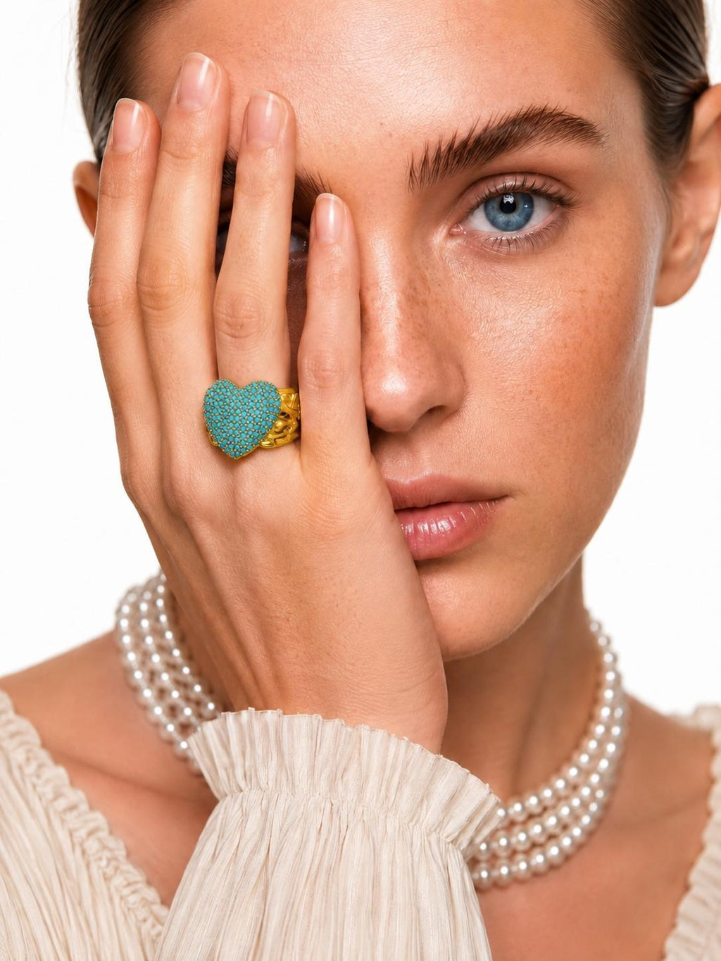 Aodhy  Baby Blue Heart Ring, Natural Blue Stone Ring with Real Plated Gold, Fashion Costume Jewelry Accessory,Y2K,Instababes