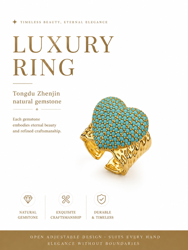 Aodhy Baby Blue Heart Ring — Adjustable Gold-Plated Ring