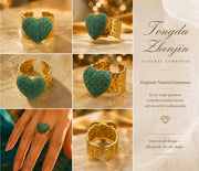 Aodhy Baby Blue Heart Ring – Gold-Plated Adjustable Fashion Ring