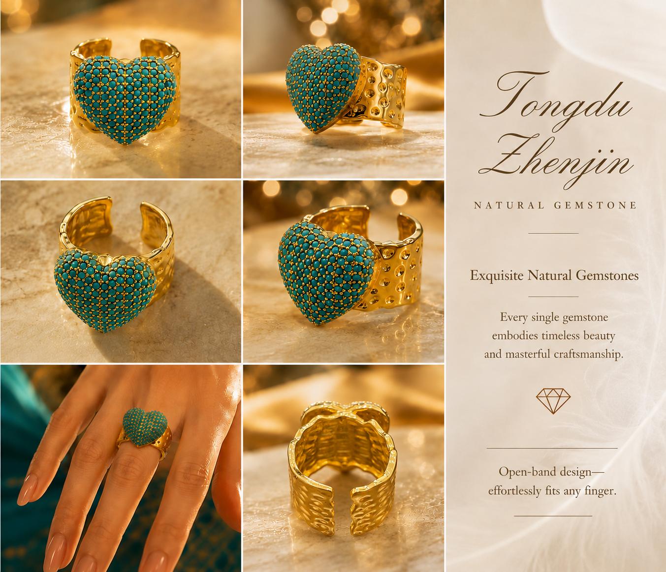 Aodhy Baby Blue Heart Ring – Gold-Plated Adjustable Fashion Ring