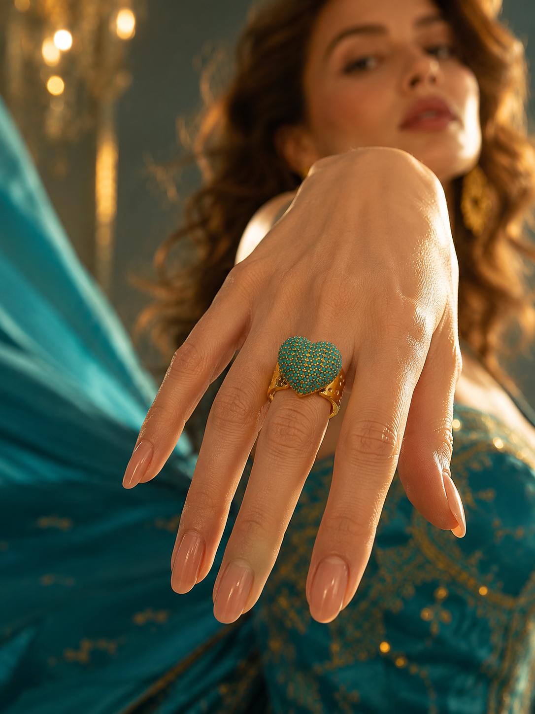 Aodhy Baby Blue Heart Ring – Gold-Plated Adjustable Fashion Ring