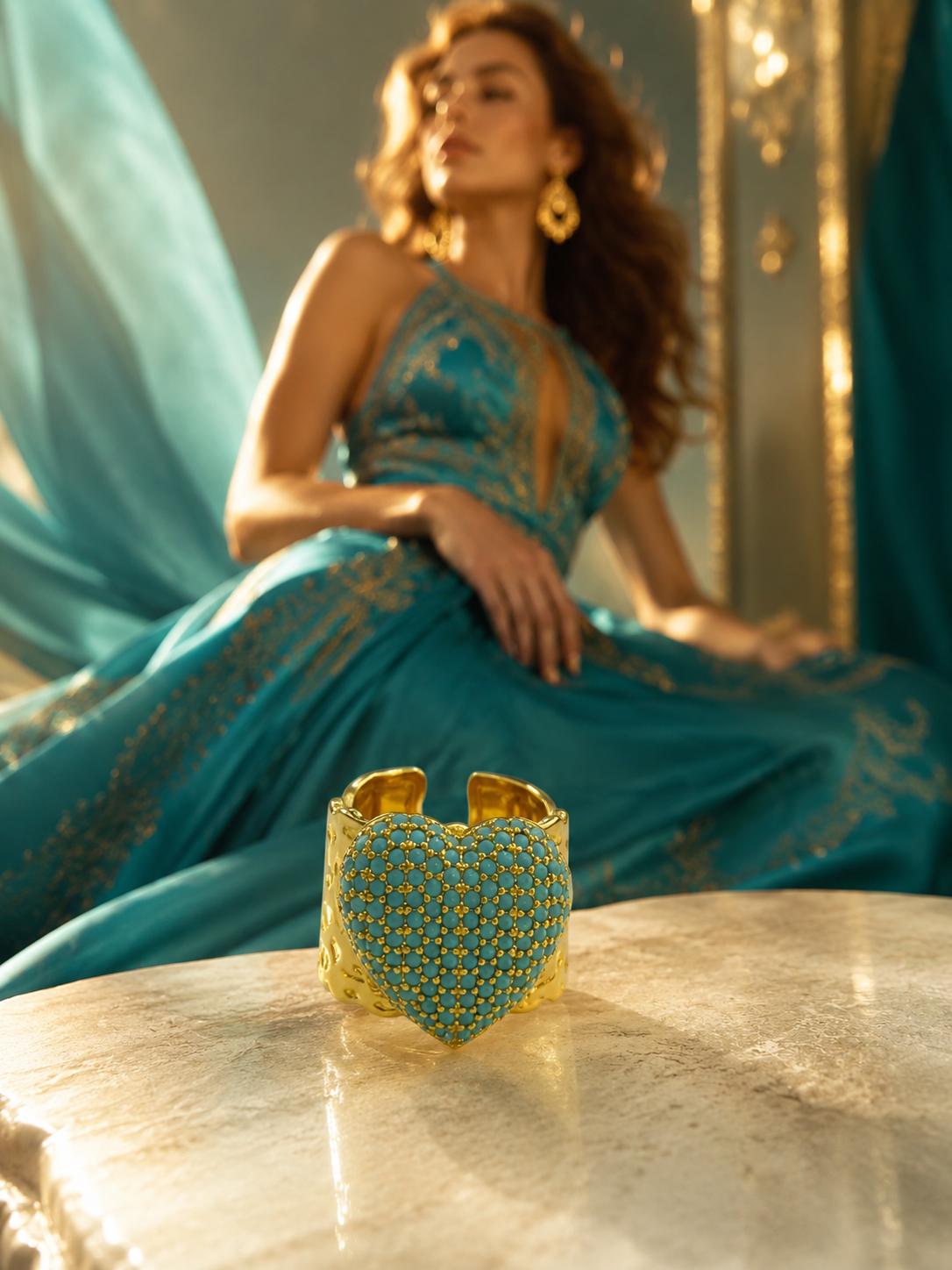 Aodhy  Baby Blue Heart Ring, Natural Blue Stone Ring with Real Plated Gold, Fashion Costume Jewelry Accessory,Y2K,Instababes